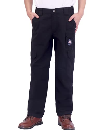 BOCOMAL FR Pants for Men Flame Resistant Cargo Double Front Black Multi-Pockets Elastic Waist Work Pants