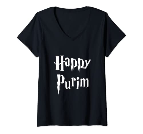 Womens Happy purim Costume Jewish Halloween Queen Esther Party V-Neck T-Shirt