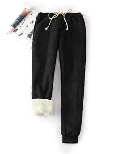 Yeokou Womens Sherpa Lined Sweatpants Winter Warm Fleece Pants(Black-M)