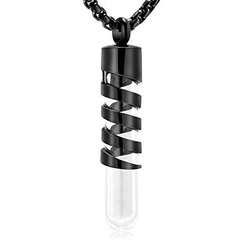 Clear Glass Tube Cremation Urn Jewelry Ashes Holder Necklace Keepsake Memorial Pendant Including Box/Fill Kits (Black)