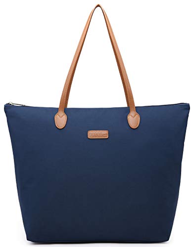 NNEE Water Resistant Light Weight Nylon Tote Bag Handbag - Medium Size, Navy