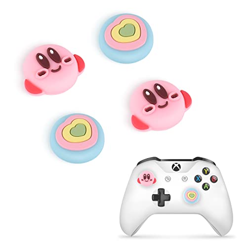 DLseego Heart & Kby 4PCS Thumb Grips Caps for Xbox One PS5 PlayStation4 DualSense Switch Pro Wireless Controller Steam Deck, Soft Silicone Anti-Slip Button Caps Japanese Cartoon Analog Joystick Cover