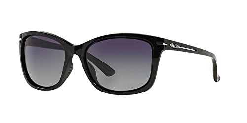 Oakley Women's OO9232 Drop Rectangular Sunglasses, Polished Black/Grey Gradient Polarized, 58 mm