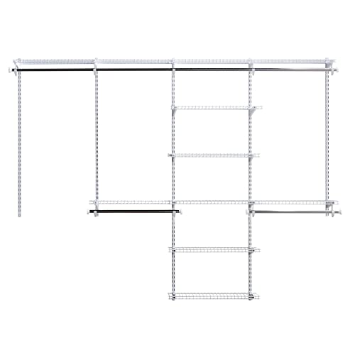 Rubbermaid Configurations Deluxe Custom Closet Kit, 4-8Ft. Adjustable Metal Wire Shelving, White Finish, Expandable Organization System, Hardware Included, for Home Closet/Pantry/Laundry/Mudroom