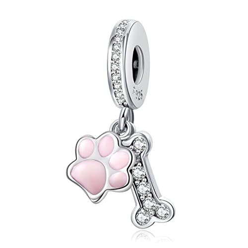 Annmors Dog Print and Bone Charm for Woman-925 Sterling Silver Pendant Bead,Girl Jewelry Gifts for Women Bracelet&Necklace
