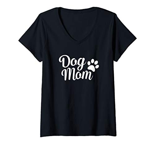 Womens Dog Mom - Paw Print Mothers of Puppies Doggy Mama Wife Mommy V-Neck T-Shirt