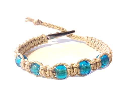 Hempnotic Jewelry Boho Hippie Light Blue Beaded Adjustable Alligator Clip Hemp Bracelet - Handmade