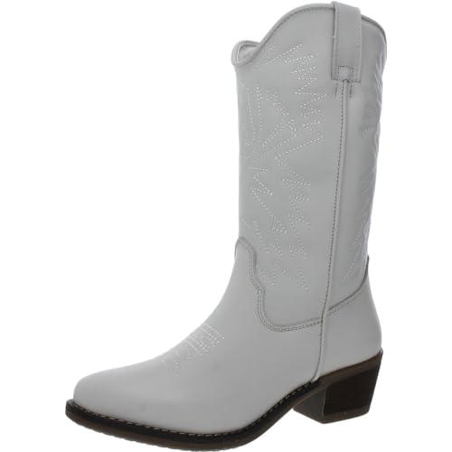 Steve Madden Women's Hayward Western Boot, White Leather, 9