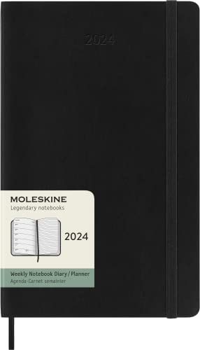 Moleskine 2024 Weekly Planner, 12M, Large, Black, Soft Cover (5 x 8.25)