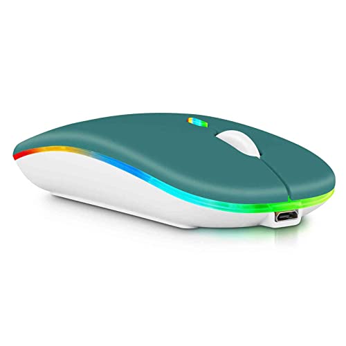 UrbanX Bluetooth Rechargeable Mouse for Lenovo Yoga C740 2-in-1 Laptop Bluetooth Wireless Mouse Designed for Laptop/PC/Mac/iPad pro/Computer/Tablet/Android RGB LED Deep Green
