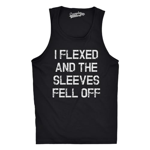 Crazy Dog Mens I Flexed and The Sleeves Fell Off Tank Top Funny Gym Workout Tee Hilarious Sleeveless Muscle Shirt for Guys at The Gym Black L