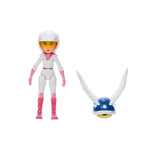 The Super Mario Bros. Movie 5 Inch Action Figure Series 2 Peach Figure in Motorcycle Outfit with Spiny Blue Shell