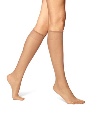No nonsense Women's Sheer Knee High Value Pack with Comfort Top, Tan Reinforced Toe - 10 Pair Pack, Regular