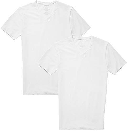 Tommy John Men's Cotton Basics High V Neck Shirt - 2 Pack - Stay Tuck Design - Soft Slim Fit Comfortable Undershirts Tee (White, Medium)