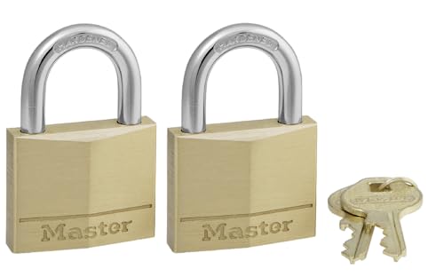 Master Lock 140T Solid Brass Padlock with Key, 2 Pack, Alike, 2 Count