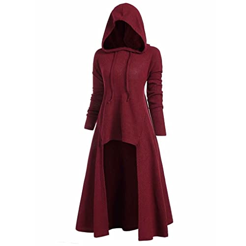 Ladies Tunic Sweatshirts, Friend Gifts For Women Womens Hoodies Pullover Womens Fashion Hooded Plus Size Vintage Cloak High Low Sweater Blouse Tops Sweatshirts For Women With (Wine,Small)