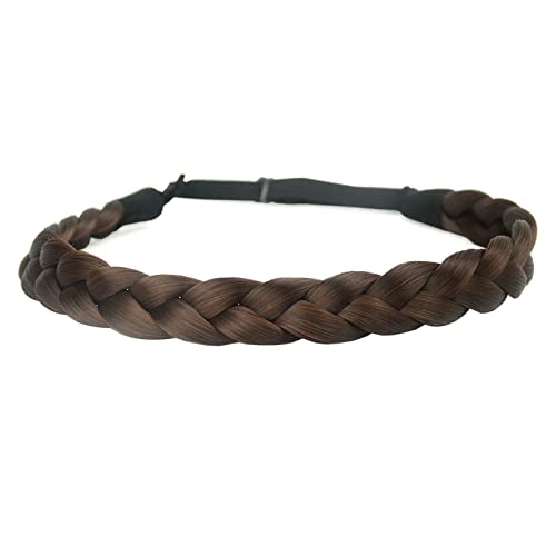 DIGUAN Synthetic Hair Braided Headband Classic Chunky Wide Plaited Braids Elastic Stretch Hairpiece Women Girl Beauty accessory, 55g aHairBeauty (#Chestnut)