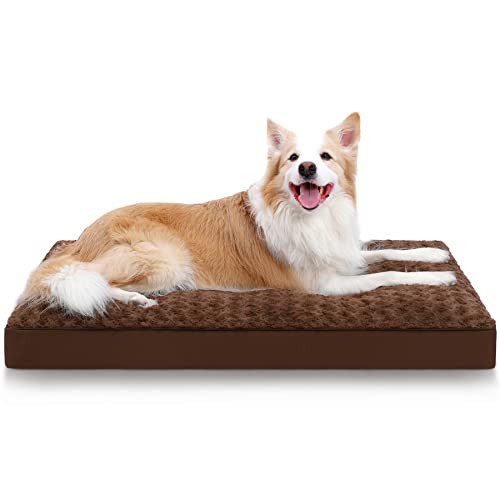 Dog Crate Bed Waterproof Dog Beds for Large Dogs Rose Velvet Soft Fluffy Washable Dog Bed with Removable Cover & Anti-Slip Bottom, 35 x 22 Inch, Brown