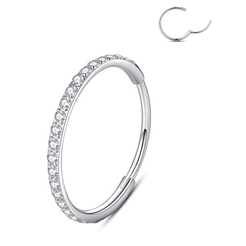 WBRWP 316L Stainless-Steel Hinged Nose Rings Hoop : Womens and Mens Ear Pierecing Ring with Zircon 20G(0.8mm) Septum Clicker Helix Cartilage Hoop Diameter 6mm, Silver Color