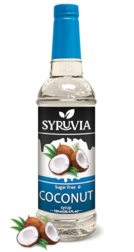 Syruvia Sugar-Free Coconut Coffee Syrup – 25.4 fl oz - Syrup for Coffee, Lattes, Shakes, Smoothies, Desserts – 100% Vegan, Gluten Free, Kosher – No-Calorie Coffee Sauce