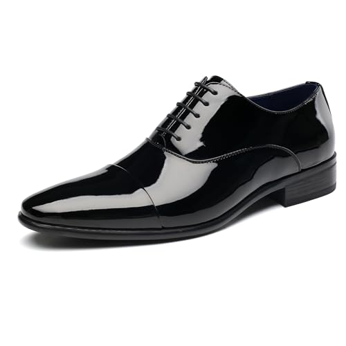 DECARSDZ Mens Faux Patent Leather Classic Lace-up Formal Oxford Tuxedo Dress Shoes Men Wedding Shoe Black