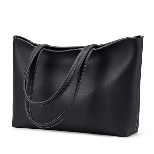 KALIDI Tote Bag Zipper Shoulder Bag Faux Leather Purses for Women Large Casual Handbag Work Dating College, Black