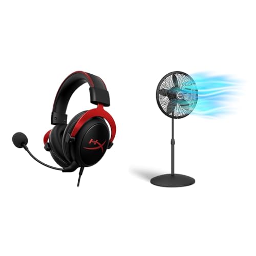 HyperX Cloud II - Gaming Headset, 7.1 Surround Sound, Memory Foam Ear Pads, Durable Aluminum Frame & Lasko Oscillating Pedestal Fan, Adjustable Height, 3 Speeds, for Bedroom, Living Room