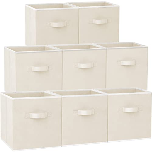 Storage Cubes, 13x13 Large Cube Storage Bins (Set of 8), Fabric Collapsible Storage Bins with Dual Handles, Foldable Cube Baskets for Shelf, Closet Organizers and Storage Box (Beige)