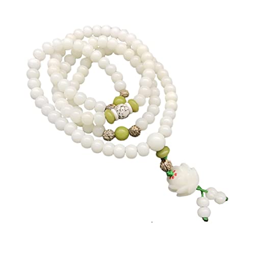 Caiyao White Jade Natural Bodhi Root Lotus bracelet 108 Mala Prayer Mantra Rosary Beads Meditation Lotus Hand String Bracelets Yoga Relieve Stress Anxiety Jewelry for Women Men-Long Layers