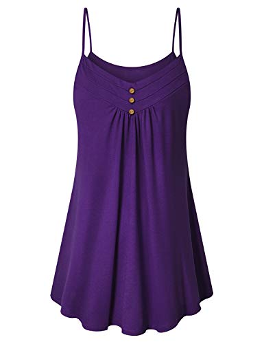 Viracy Swing Tank, Womens Plus Size Summer Tops Pretty V Neck Thin Drape Ruched Sleeveless Tunic Top Workout Shirt for Jeans Soft Comfort Cami Mujer Long Camisole Round Hem Purple 2Xl