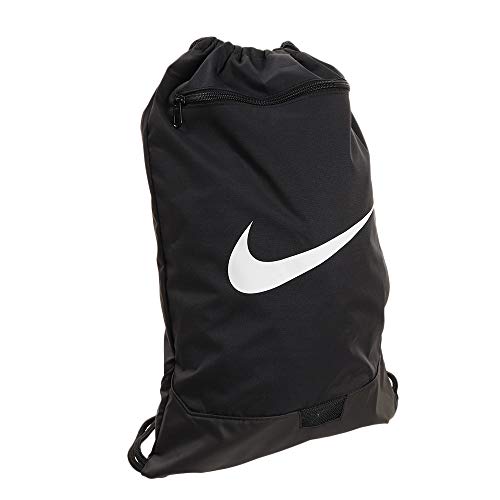 Nike Brasilia Training Gymsack, Drawstring Backpack with Zipper Pocket and Reinforced Bottom, Black/Black/White