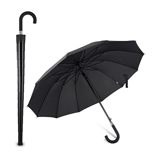 Runique Large Heavy Duty Umbrella with Telescopic Cover, Black, 52 inch