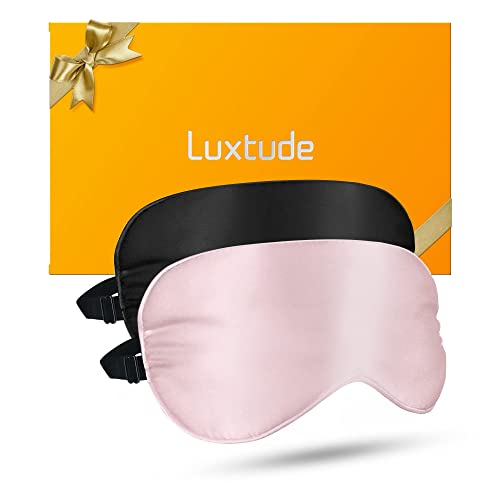 Luxtude Silk Sleep Mask 1OO% Mulberry, Silk Eye Mask for Sleeping Blackout, Satin Sleep Masks for Women Men, Blindfold Night Eye Masks Eye Covers for Travel, 2 Pack