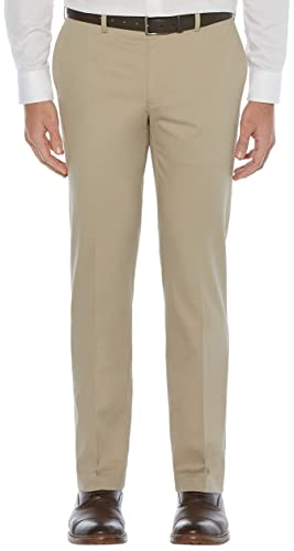 Savane Men's Slim Fit Ultimate Performance Chino Flat Front Pant, Mid Khaki, 34W x 30L