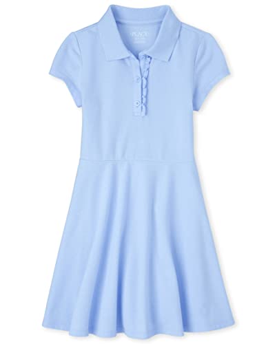 The Children's Place Girls' Short Sleeve Ruffle Polo Dress, Daybreak, Medium