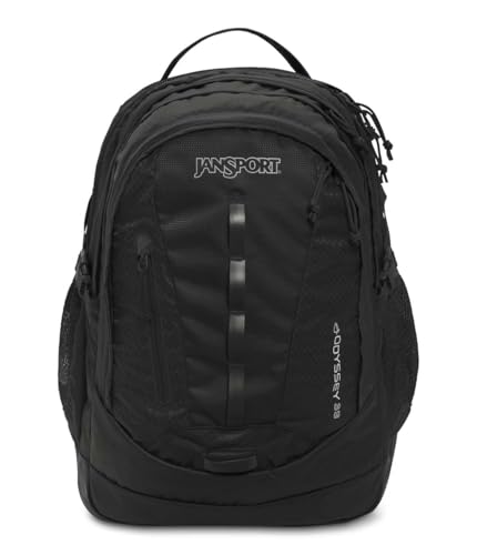 JanSport Odyssey Laptop Backpack for 15” Computer or 3L Hydration System, Black - Large Bag Adults with Tuck-Away Hip Belt, 2 Main Compartments - Premium College Essentials