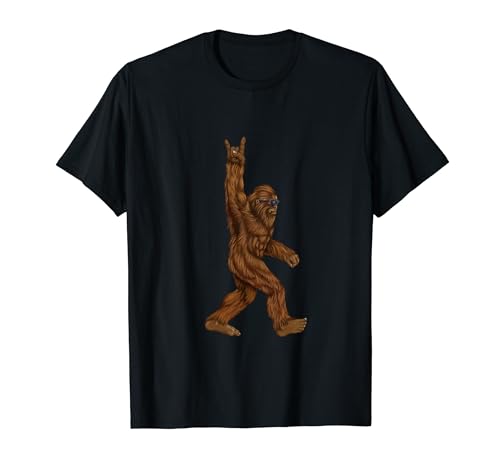 Rock On Bigfoot Sasquatch Loves Rock And Roll Sunglasses On T-Shirt