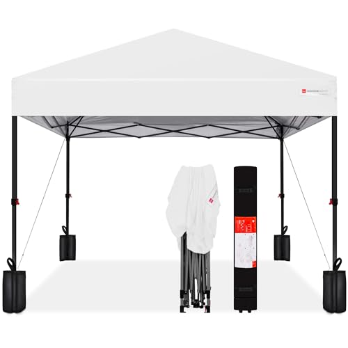 Best Choice Products 10x10ft 1-Person Setup Pop Up Canopy Tent Instant Portable Shelter w/ 1-Button Push, Case, 4 Weight Bags - White