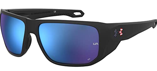 Under Armour Men's UA Attack 2 Rectangular Sunglasses, Black Pattern/Blue Multi Mirrored, 63mm, 16mm