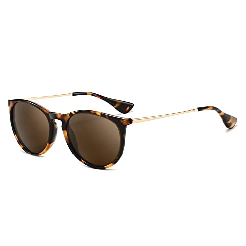 SUNGAIT Vintage Round Sunglasses for Women Men Classic Retro Designer Style(Polarized Brown Lens/Leopard Frame (Glossy Finish)) 1567BWKC