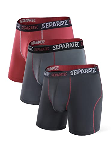 Separatec Athletic Mens Underwear, Anti Chafing Performance Long Leg Boxer Briefs for Men 3 Pack with Dual Pouch Design