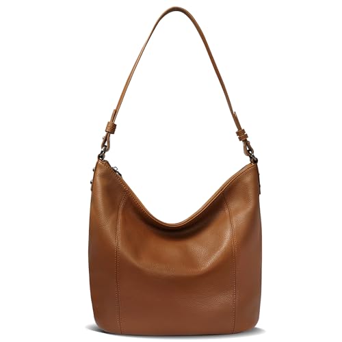 Iswee Genuine Leather Hobo Bags for Women Shoulder Bag Trendy Ladies Hobo Purses and Handbags Crossbody Tote Bag (Brown)