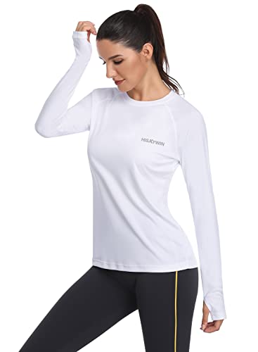HISKYWIN Women's UPF 50+ Sun Protection Long Sleeve Shirts Outdoor Hiking Fishing Tops HF103- White-XXL