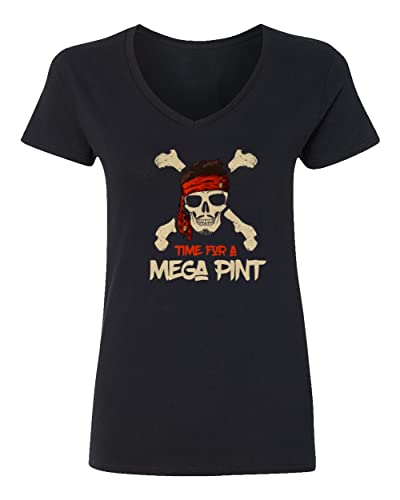 GamesDur Time for A Mega Pint Justice for Johnny Ladies' V-Neck Tshirt (Black, Large)