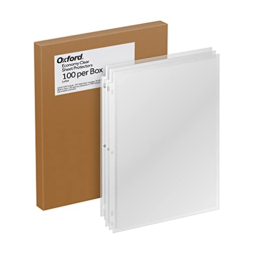 Oxford Sheet Protectors, Clear Finish, Top Load, Letter Size Plastic Sleeves, Reinforced 3 Hole Punch for Binders, 100 per Box (33267), Letter