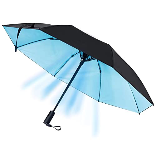 TSLIFE Portable Parasol Outdoor Sun&Rain Umbrellas with Personal Cooling Fan, 2600mAh USB Rechargeable, Folding Compact Umbrella for Hot Summer