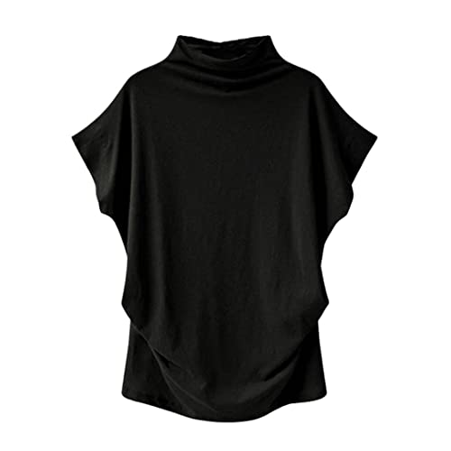 Women Turtleneck Short Sleeve Cotton Girl Solid Shirt Female Plus Size Clothing Black