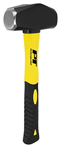 Performance Tool M7105 Heavy Duty Fiberglass Handle Hammer with Anti-Shock Rubber Cushion Grip and Mirror Polished Striking Face, 11-Inch Handle