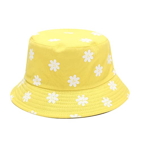 Mashiaoyi Unisex Print Double-Side-Wear Reversible Bucket Hat Small Flower Yellow