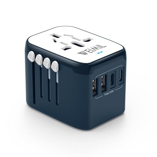 Weimil Universal Travel Adapter, International Plug Adapter with 2 USB-C Ports and 2 USB-A Ports, Travel Adapter Worldwide Outlet Converter for USA EU UK AUS